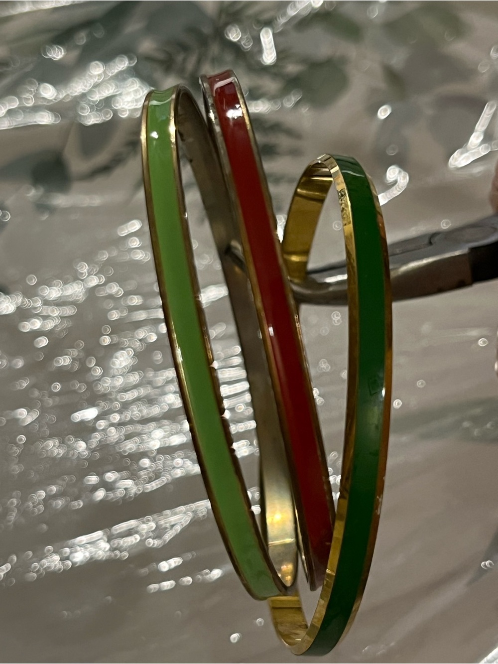 Gold-Plated Multi-Color Enamel Bangle Set - Green & Red